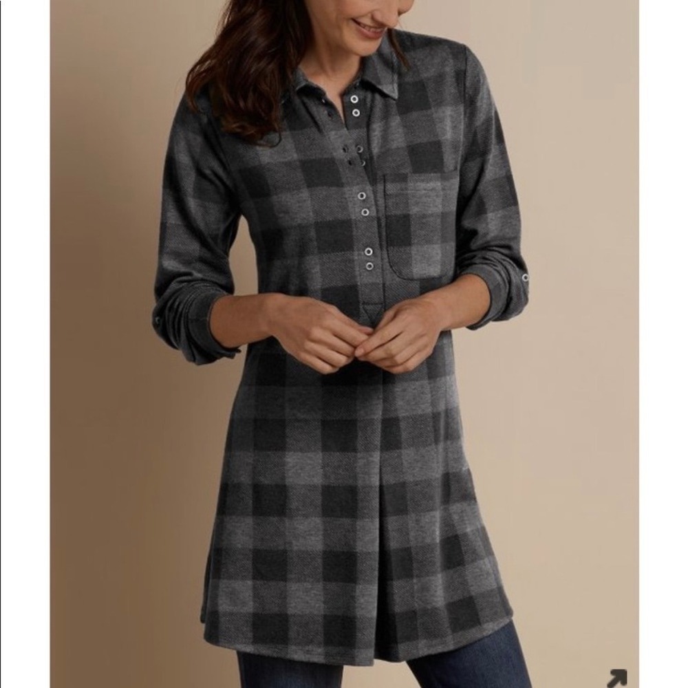 Soft Surroundings‎ Mad about Plaid Tunic Charcoal Gray Button Up Women's XL NWT
